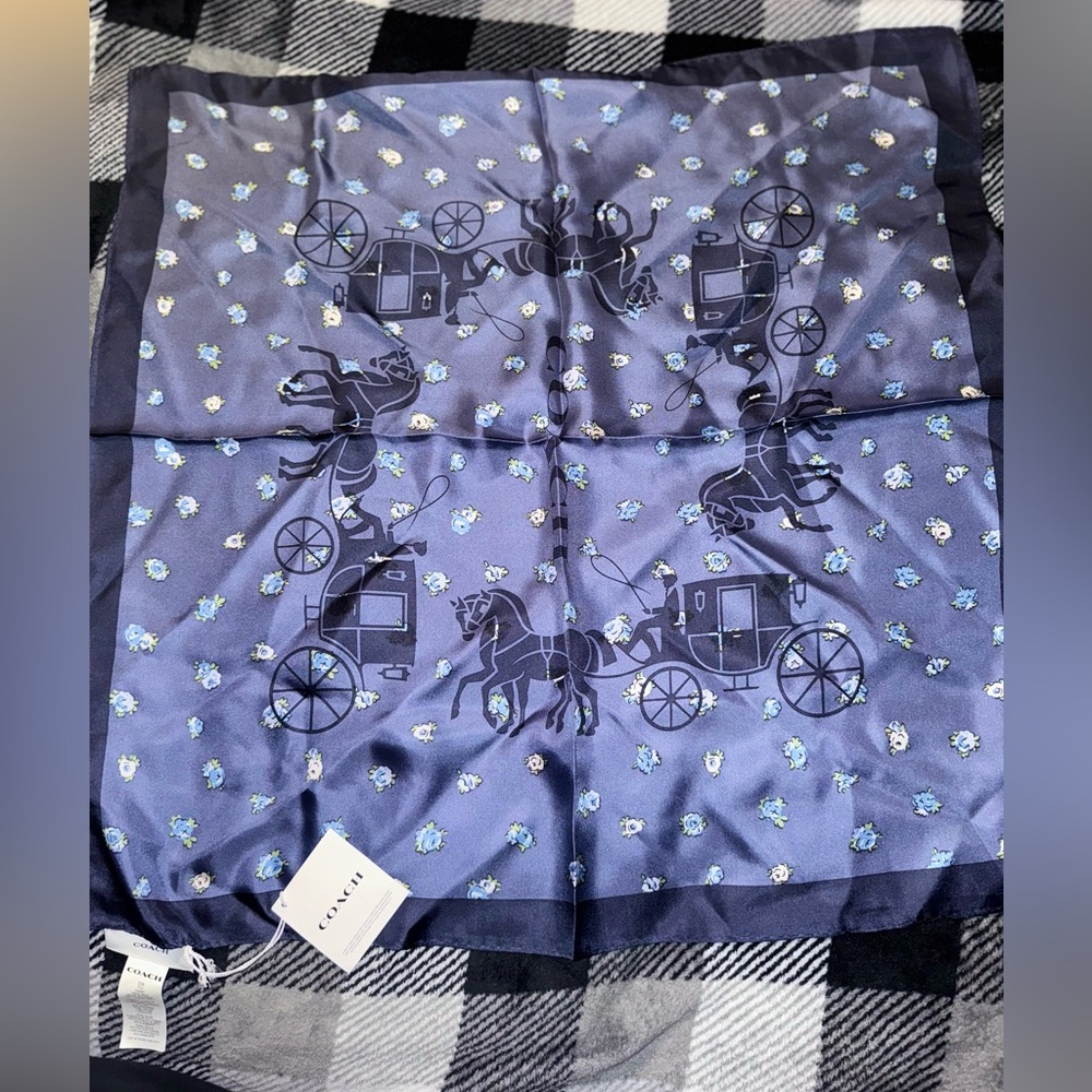Coach Coach Horse And Carriage Tea Rose Print Silk Bandana